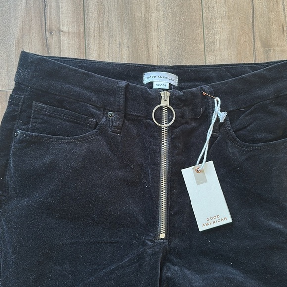 NWT Good American Good Legs Exposed Zipper Black Velvet - Size 12 / 31 - Picture 4 of 6